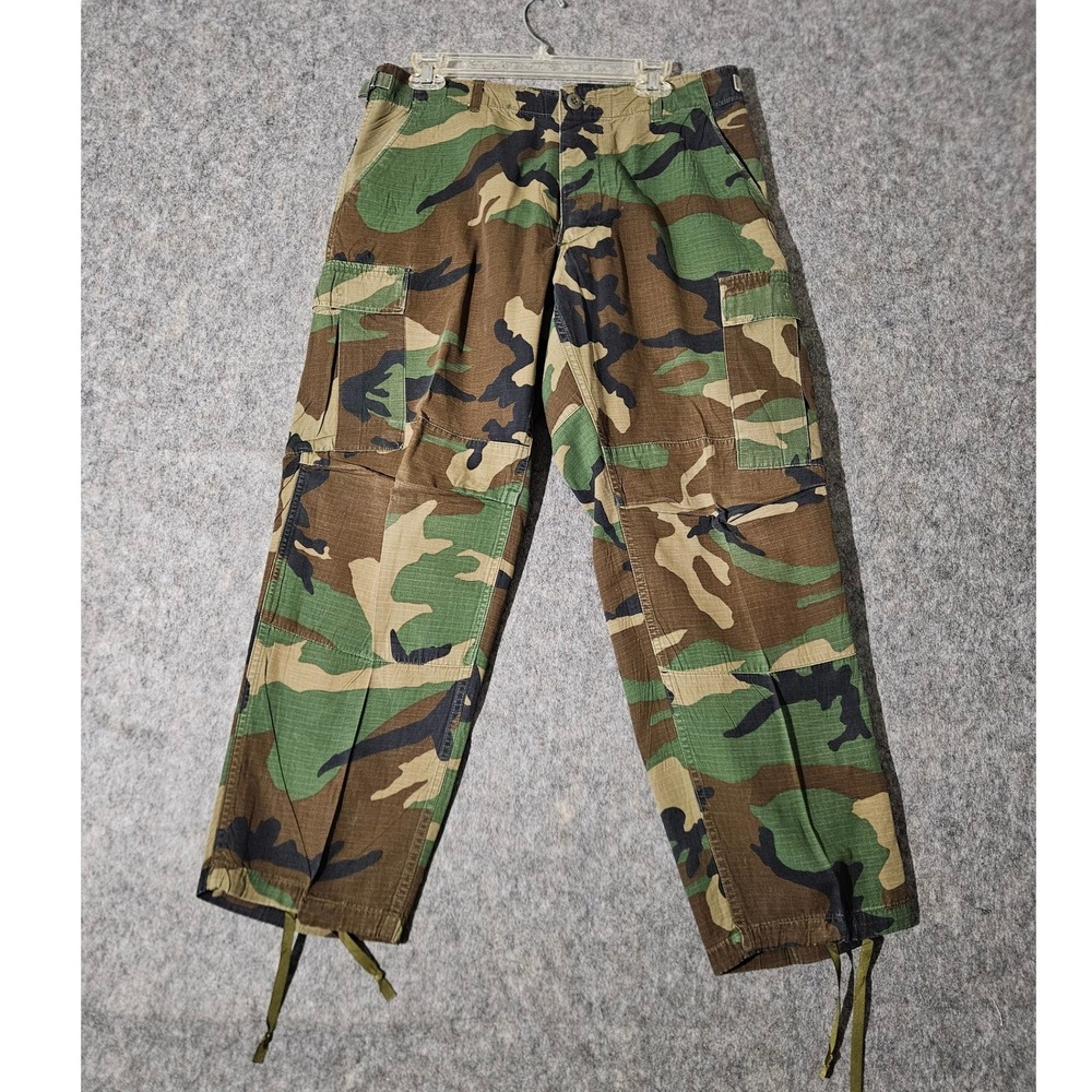 US Military Cargo Pants Mens Medium Short Green Camo BDU Woodland Ripstop Combat
